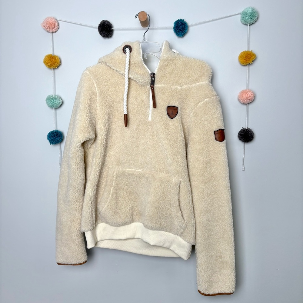 Wanakome Sherpa Off White Cream Half Zip Hoodie